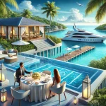 DALL·E 2025-02-15 17.09.03 - A luxury vacation travel scene featuring a five-star resort with a private infinity pool overlooking the ocean, a couple enjoying a fine dining experi